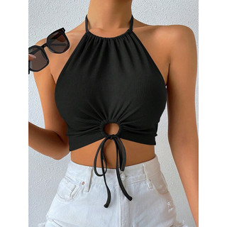 Ams20 croptop cổ yếm cut out bụng