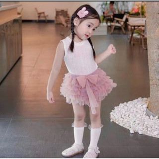 Set áo ren sát nách kèm chân váy tầng nơ siêu xinh bé gái 8-30kg