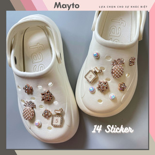 Bộ 14 Sticker, Charm 3D bling bling trái thơm nhựa cứng gắn Dép Cross, Dép Sục, Cá Sấu MayTo