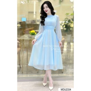 Váy Tơ Hàn K65-D2-4 MDU2334 Dáng Tay Dài Nhẹ Nhàng Lịch Thanh Tinh Tế Từ MDU