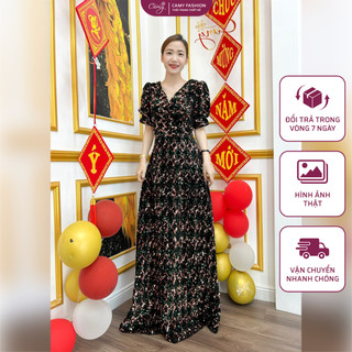 Đầm nhung đính kết kim sa cao cấp - mã qc1220