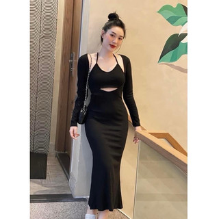 Đầm body thun cổ yếm khoét eo sang chảnh