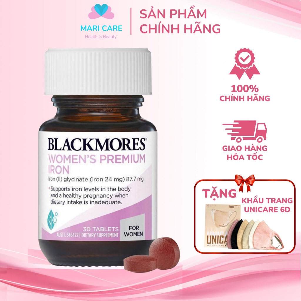 Tem Chemist Viên Sắt Bầu Úc Blackmore Iron 30 viên Chính Hãng