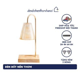 Đèn đốt nến thơm đế gỗ nón thủy tinh cụp có hẹn giờ và chỉnh sáng - Tặng kèm bóng Halogen GU10