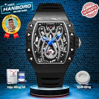 Đồng hồ cơ hanboro 922-3 carbon mặt nhện | tặng kèm bóp đựng đồng hồ