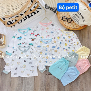 Bộ dài unchi cúc giữa Peptit áo trắng quần màu, bộ unchi dài tay cho bé trai, bé gái