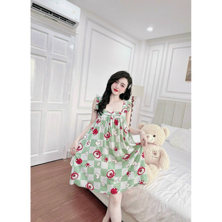 Bộ đồ ngủ đầm lụa mango có quần kèm 40-65kg vừa.