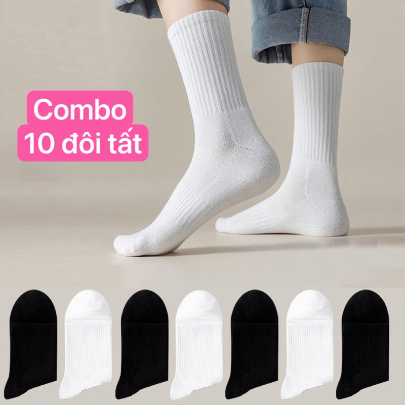 Sét 10 đôi Tất Cổ Cao Nam Nữ Phong cách thời trang trẻ trung ,Tất Cổ Cao Nam Nữ Hai Màu Đen Trắng