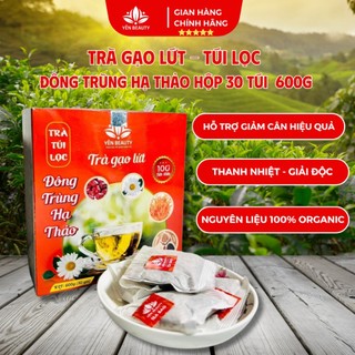 Trà gạo lứt túi lọc đông trùng hạ thảo YẾN BEAUTY hộp 600g 30 gói, Trà gạo rang giảm cân đông trùng thanh lọc cơ thể