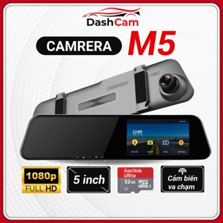 Camera Hành Trình Ô Tô M5 Màn Hình Cảm Ứng Dạng Gương, Tích hợp Cam Sau Dây 6m, Phù Hợp Nhiều Dòng Xe, Tặng kèm thẻ