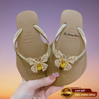 Dép Kẹp Nữ Havaianas Slim Đính Bươm' Vintage Vàng