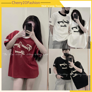Áo thun nam nữ chữ nổi  viền cổ chất cotton khô, áo phông tay lỡ, áo đôi form rộng cực đẹp