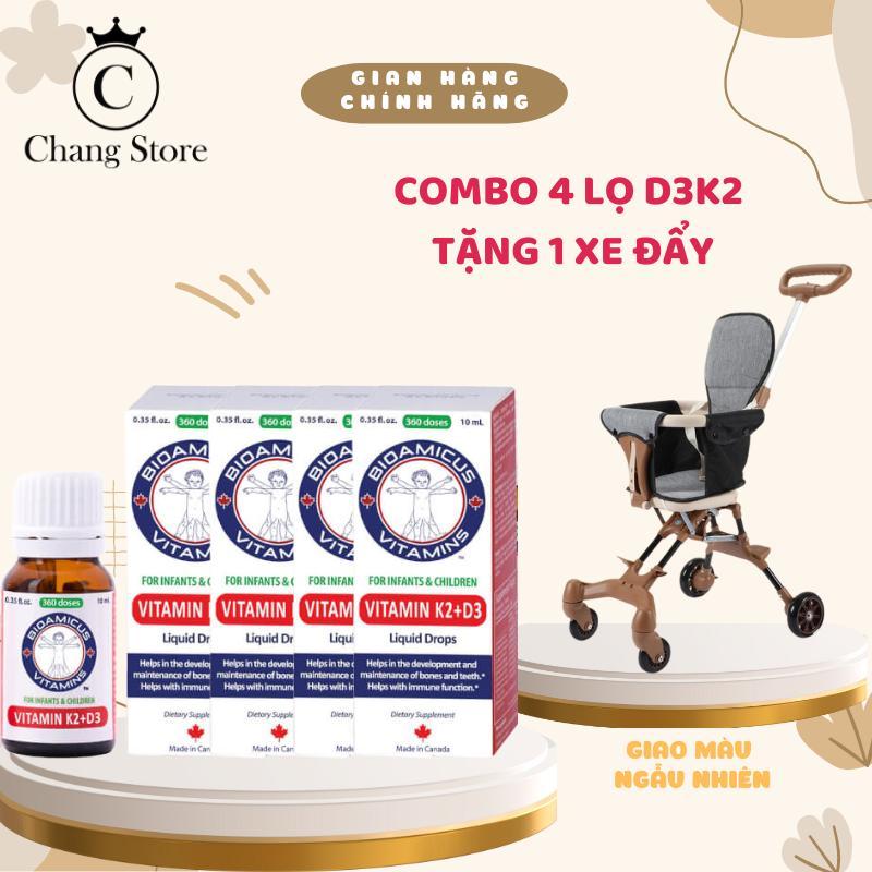 [TĂNG XE ĐẨY GẤP GỌN ĐẢO CHIỀU CARAMEL] Combo 4 lọ D3K2 bioamicus hỗ trợ phát triển chiều cao