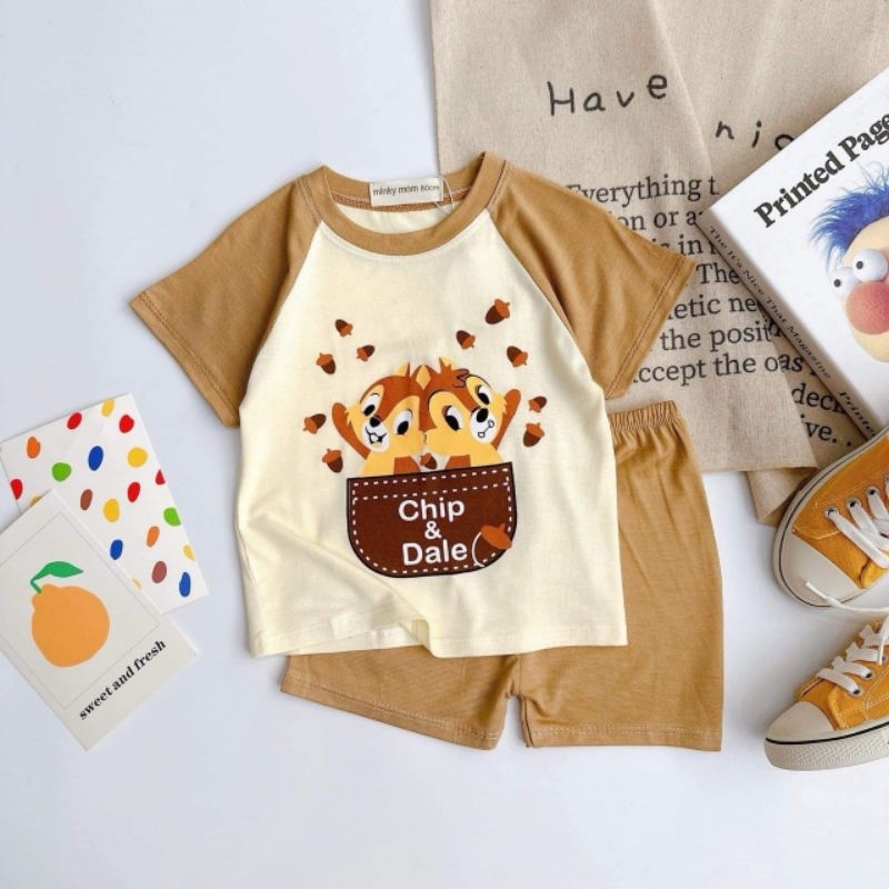 Siêu phẩm mới bộ gắn tay trẻ em thêu hình mặt gấu cho bé trai gái, chất thun lạnh mikymom  cho bé 6/18kg