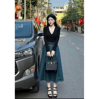 Chân váy jean xoè dài siêu hot