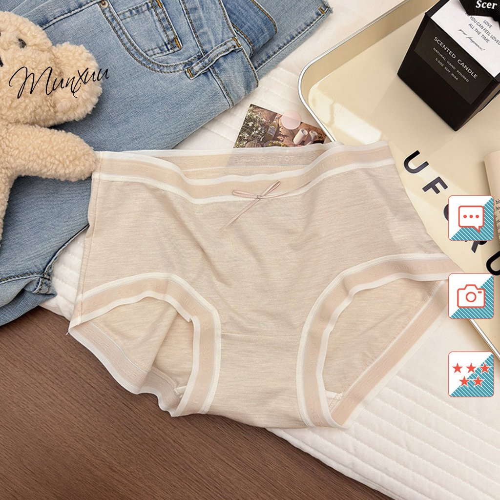 Quần lót nữ cotton trơn phối viền MUNXUU chất liệu mềm mát co giãn thoái mái đính nơ màu sắc pastel nhẹ nhàng - QC167