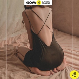 Váy ngủ 2 dây đan lưng 4LOVA chất liệu lụa Pháp mềm mại quyến rũ