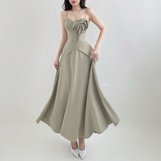 ESSIE - Đầm maxi xoè 2 dây, draping nổi chi tiết ngực cổ V sang trọng, cao cấp