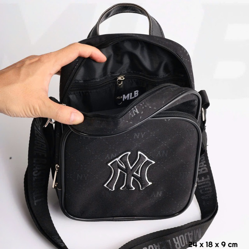 Túi Đeo Chéo Nam Nữ Thời Trang Cao Cấp MLB BLACK MONOGRAM NY Chống Nước 100% SIZE 24*18*9 CM BALO 2810 SHOP