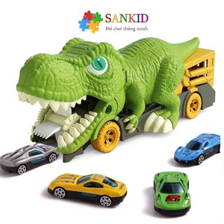 Đồ chơi xe khủng long nuốt ô tô cho bé Sankid, mô hình xe khủng long tặng kèm 6 xe