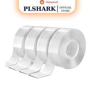 Băng Dính 2 Mặt PLSHARK 2 Mặt Trong Suốt Dán Trên Mọi Bề Mặt Cuộn 3M 
