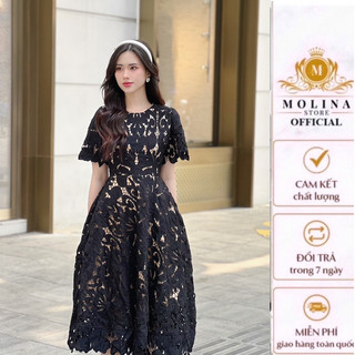 Đầm Ren Công Sở Dáng Xòe Thiết Kế Molina Hai Lớp Dày Dặn Tôn Dáng, Phong Cách Thanh Lịch Phù Hợp Đi Làm Đi Tiệc