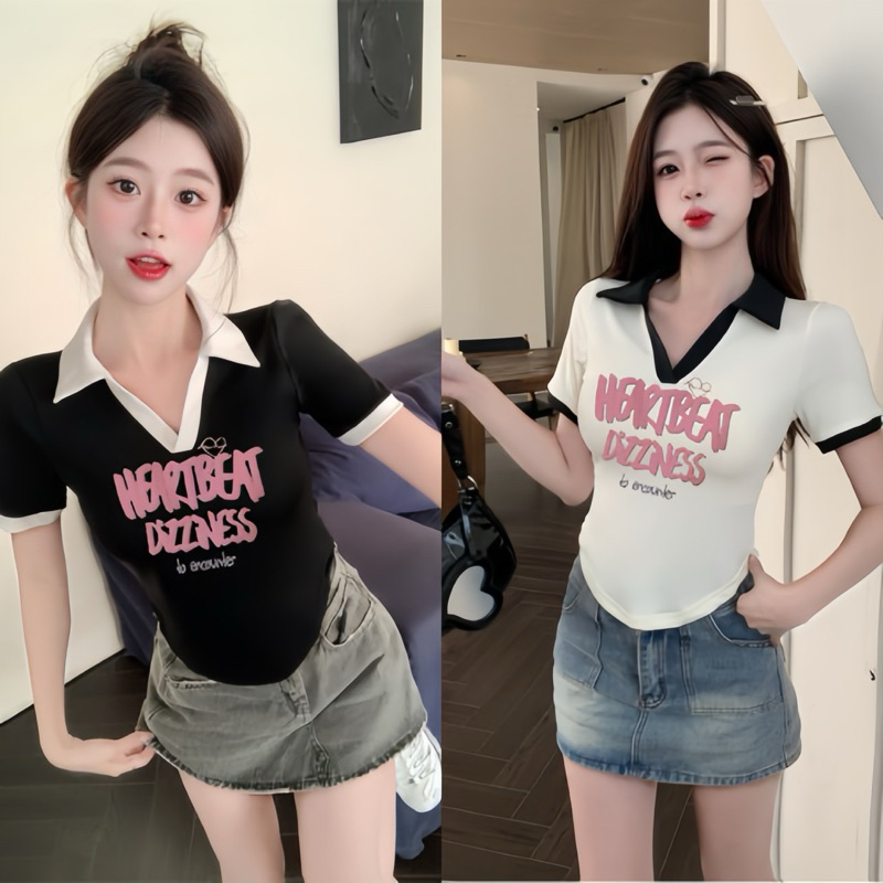 Áo Thun Nữ Tay Ngắn Kiểu Ôm Body Cổ Bẻ ,Có Bigsize QC