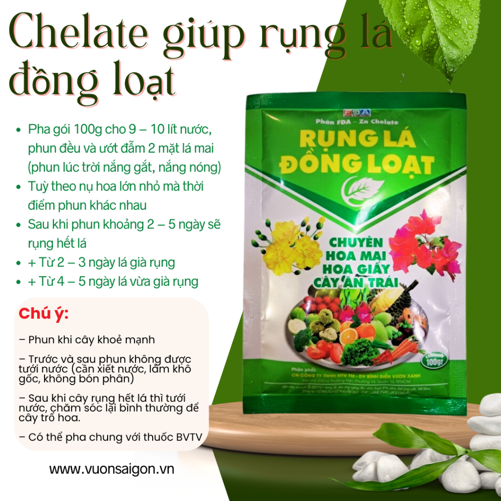Chelate giúp rụng lá đồng loạt – Chuyên Hoa Mai, Hoa Giấy, cây ăn trái