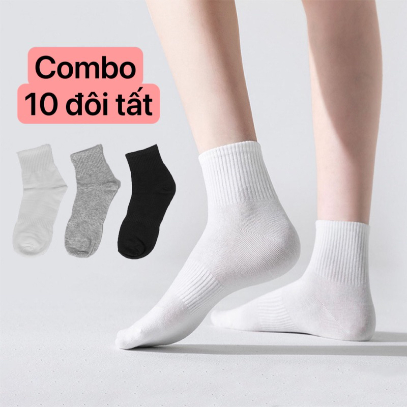 Sét 10 đôi Tất nam Nữ Thể Thao Cổ Trung, Co Giãn Ôm Chân Thoáng Khí