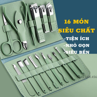 Bộ dụng cụ cắt móng tay 16 món bằng thép không gỉ, Bấm dũa móng tay chân kèm bao da đựng cao cấp TR TARAA