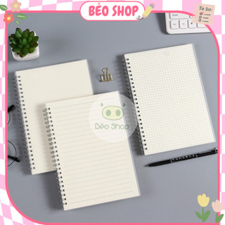 Sổ tay lò xo B5 A5 A6 kẻ ô vuông Béo shop , sổ còng 160 trang bìa trong suốt chống nước chất siêu đẹp Bullet Journal
