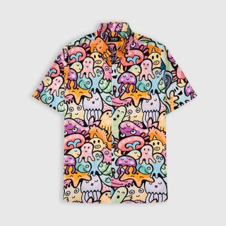Áo sơ mi TOPGU hoạ tiết Hello, áo sơ mi nam tay ngắn vải lụa thoáng mát thời trang nam Menswear