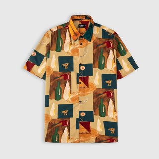 Áo sơ mi TOPGU hoạ tiết Bình Tẩu, áo sơ mi nam tay ngắn vải lụa thoáng mát thời trang nam Menswear