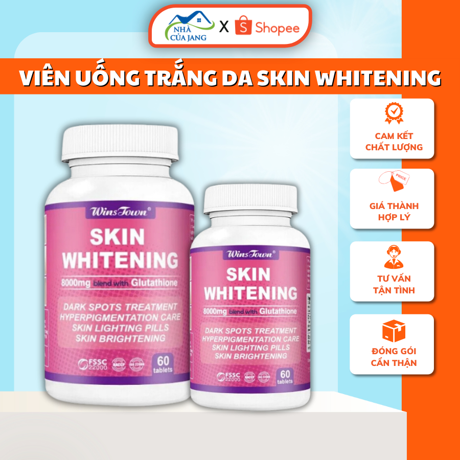 Viên Uống Trắng Da Skin Whitening Glutathione 8000mg - Hộp 60 Viên Giảm Nám Tàn Nhang, Da Sáng Bật Tông - Nhà của Jang