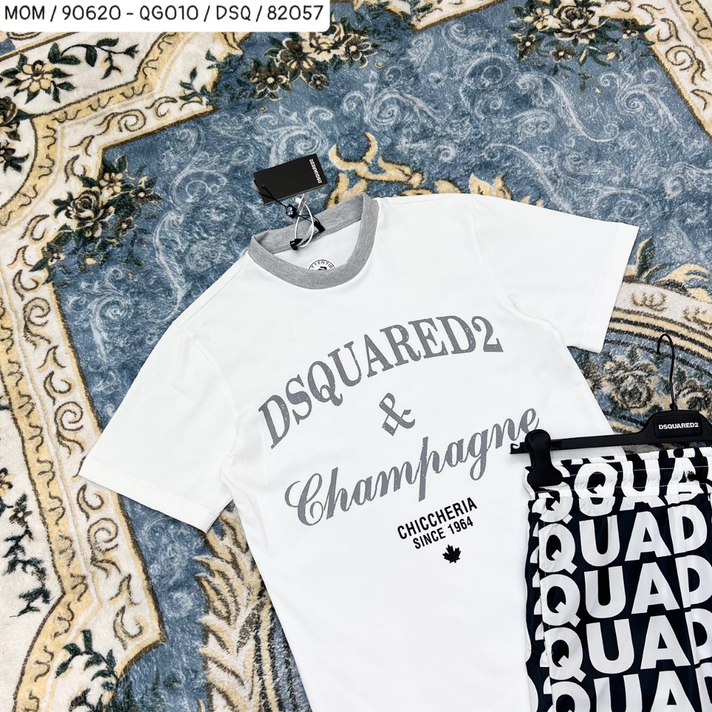 Bộ Đồ Nam Cộc Tay Mặc Hè In Hoạ Tiết Chữ DQS2 Đen Trắng Phối Quần Gió In Logo Lá Hàng QC 2026