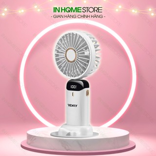 Quạt Cầm Tay REKKY, Quạt Mini 4000 mAh Sạc Pin Chạy Liên Tục 24h Với 5 Cấp Độ Gió, Tặng Dây Đeo Cổ Và Vòng Thơm