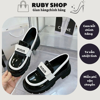 Giày đốc nữ Lolita da bóng cao cấp đế 5cm viền trắng phong cách sang trọng