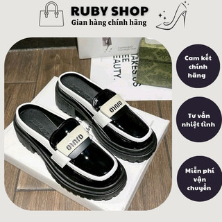 Giày sục nữ giày đốc Lolita da bóng cao cấp đế 5cm viền trắng Ruby Shop