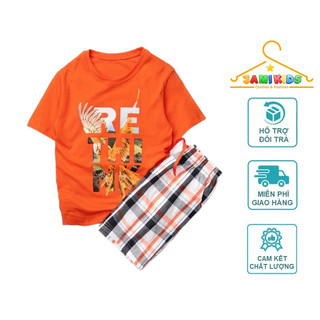 Bộ đồ bé trai JAMIKIDS quần thô caro áo cotton size đại 23-58kgp