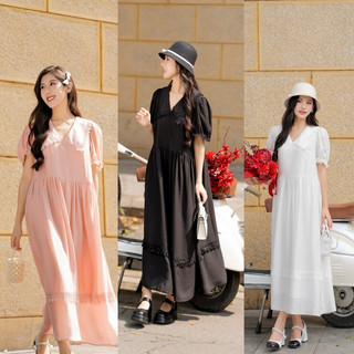 Đầm babydoll phối viền ren dáng dài kiểu dáng trẻ trung phong cách Hàn quốc