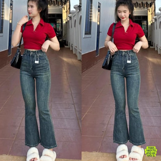 Quần Jean Ống Loe Nữ màu Xanh  (Mã 450)  jeans Loe Co giãn 4 chiều, Lưng siêu cao