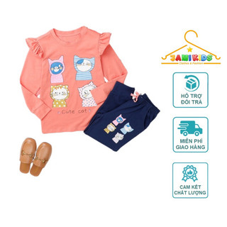 Bộ dài tay bé gái bèo vai JAMIKIDS size nhí xuất dư chất cotton mềm mát 13-27kg