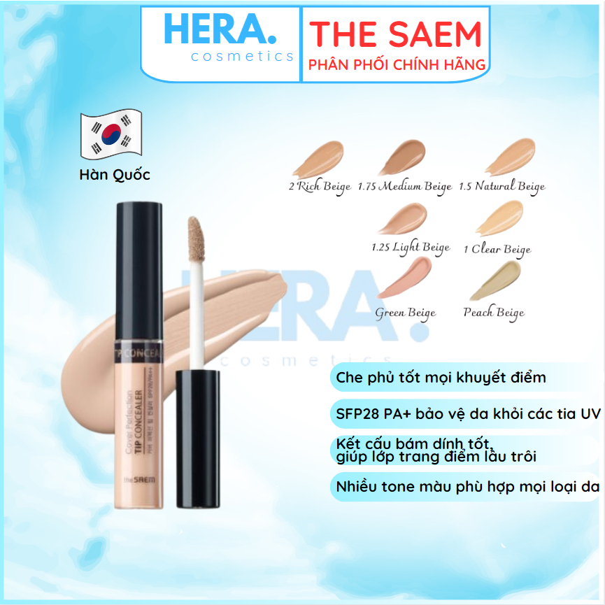 Kem che khuyết điểm quốc dân THE SAEM Cover Perfection Tip Concealer SPF28/PA+ CKĐ chống nắng che ph