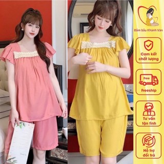 Bộ bầu cộc tay cánh tiên mặc nhà kết hợp sau sinh, thai sản thoải mái - đồ bộ bầu