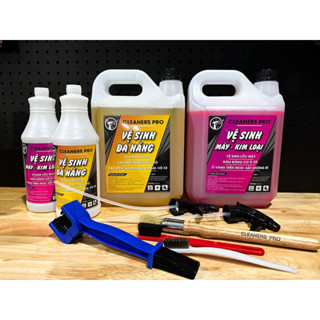 COMBO 2 can VỆ SINH XE (can 5L) siêu tiết kiệm. Rửa ố vàng, lốc máy, đầu bò, rỉ sét, dầu mỡ, nhông sên dĩa...kèm dụng cụ