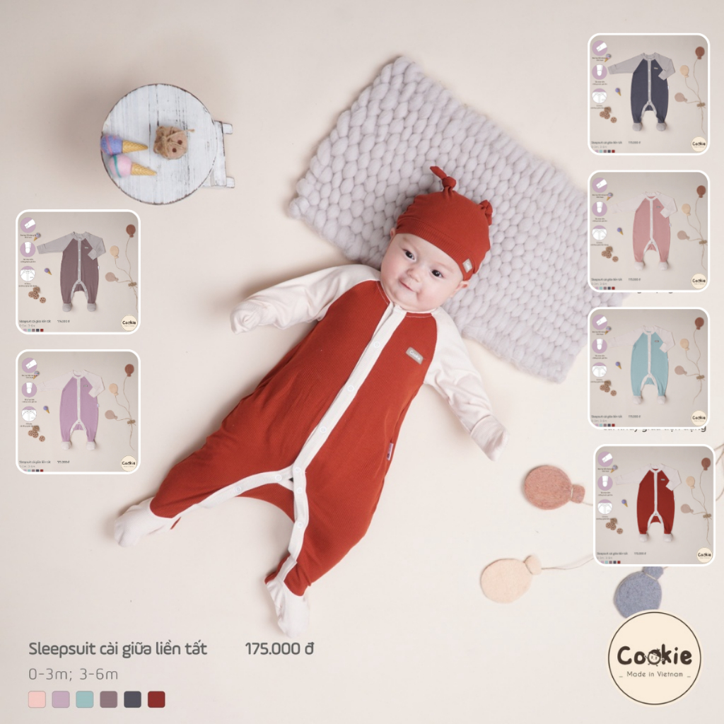 [COOKIE] Sleepsuit cài giữa liền tất cho bé size 0-3m & 3-6m