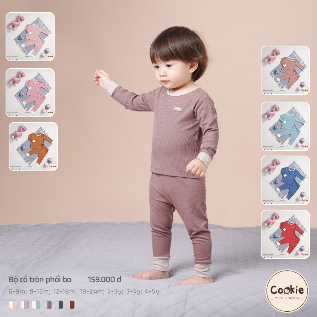 [COOKIE ] Bộ cổ tròn dài tay phối bo cho bé size từ 6-9m đến 4-5y