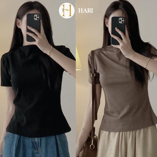 Áo thun nữ Hari trơn tay vát cổ cao màu sắc basic  228 P0K10