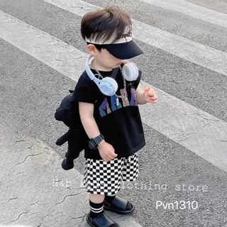 Quần áo trẻ em , bộ quần áo cotton phối quần kẻ caro sành điệu cho bé trai