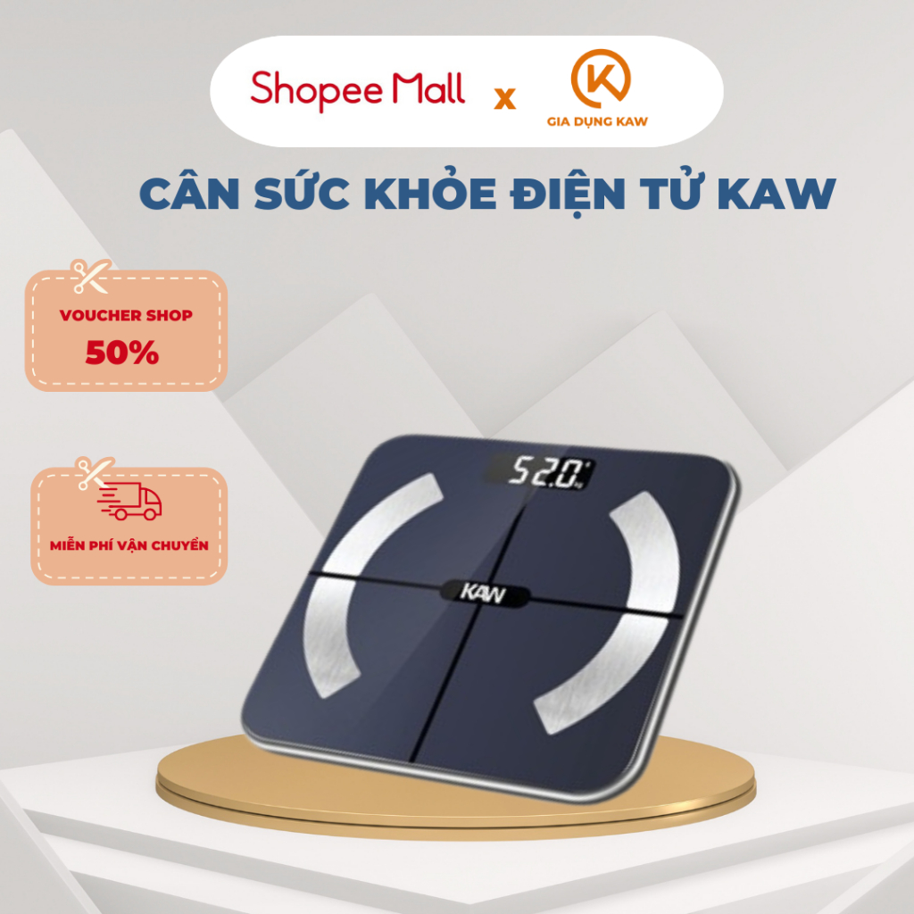 Cân Điện Sức Khỏe Điện Tử KAW, Phân Tích Chỉ Số Kết Nối Điện Thoại Qua Bluetooth, Bảo Hành 12 Tháng